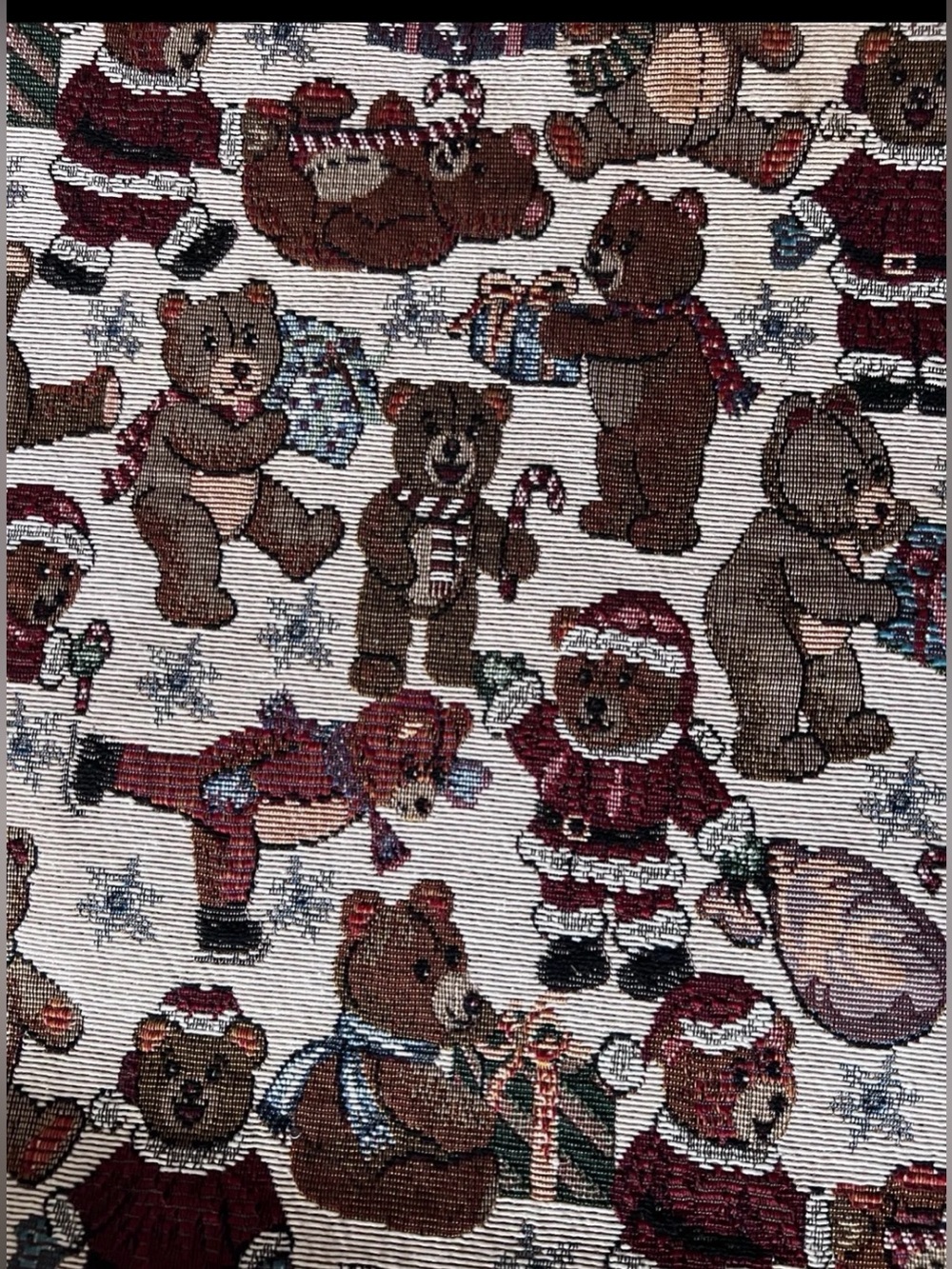 Christmas Teddy Bear Table Runner Tapestry Holiday Tassel Runner 52x12